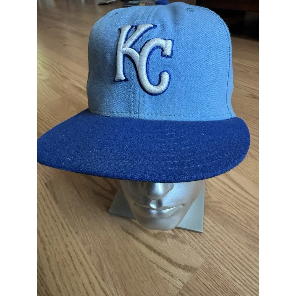 New Era 59FIFTY Kansas City Royals Cool Base Fitted Hat Blue Cap Size 7 3/8